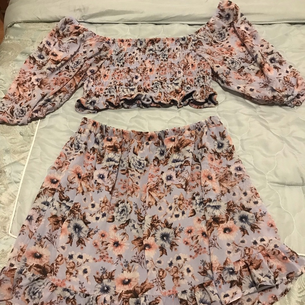 Live To Be Spoiled lavender & floral two piece set.